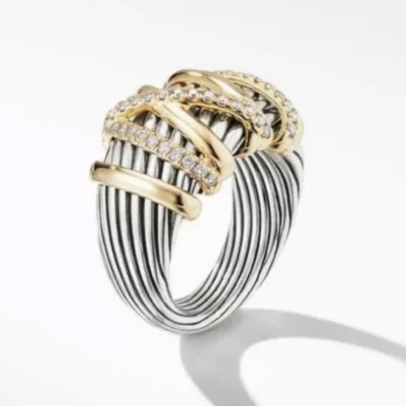 David Yurman Helena collection 15mm ring in silver & 18k gold & diamonds - Picture 1 of 3